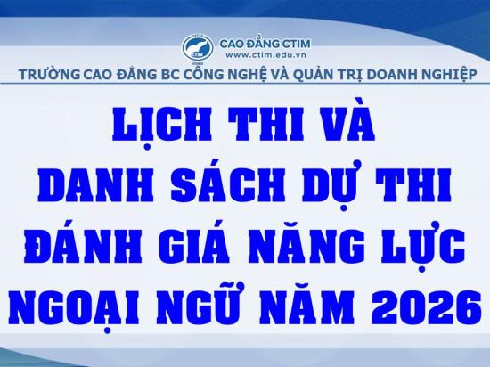 Thông báo lịch thi và danh sách sinh viên dự thi đánh giá năng lực ngoại ngữ năm 2026